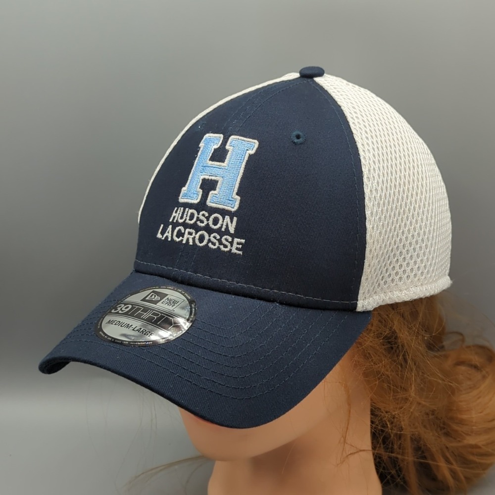 Hudson Lacrosse Hat Cap New Era 39Thirty Fitted Size M/L Blue White Mesh